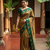 Olive Bronze Premium Luxury Silk Saree with Emerald Green Swan Zari Border & Grand Banarasi Pallu