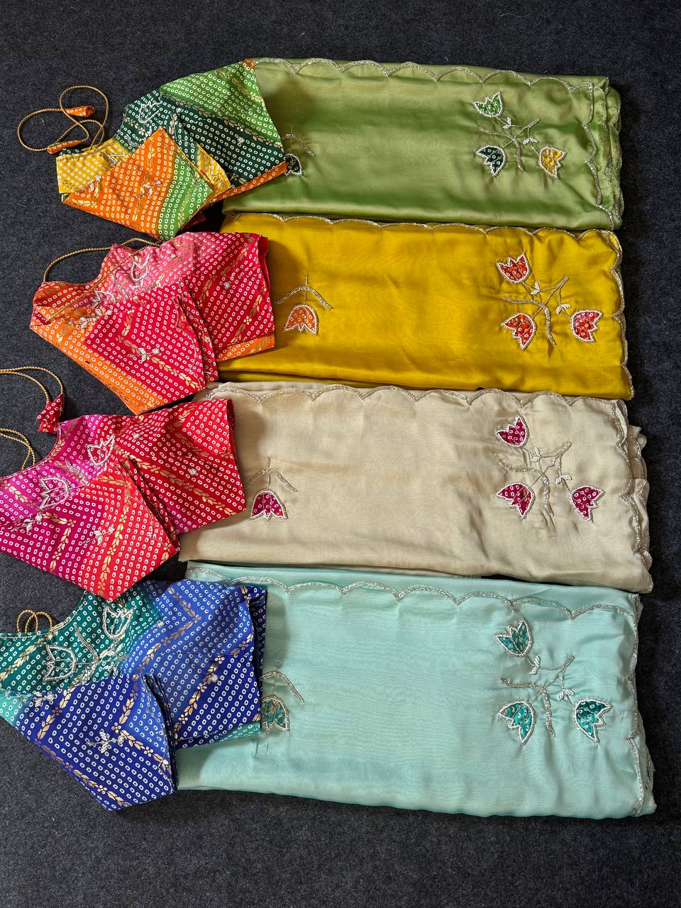 Heer Phool Embroidered Silk Saree Collection with Bandhani Blouse