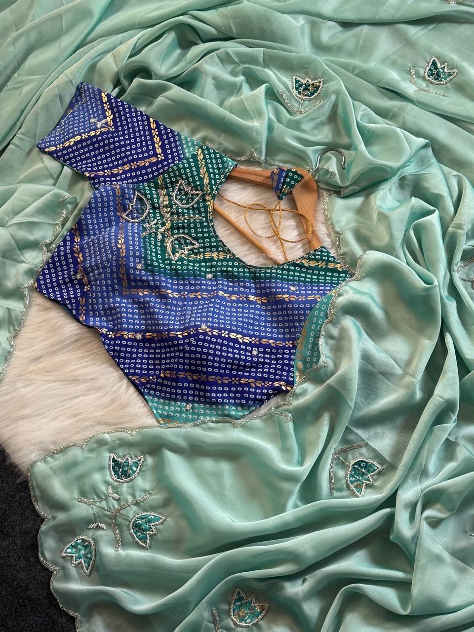 Heer Phool Embroidered Silk Saree Collection with Bandhani Blouse