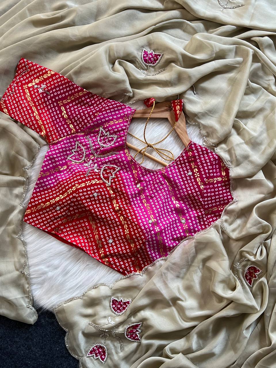 Heer Phool Embroidered Silk Saree Collection with Bandhani Blouse