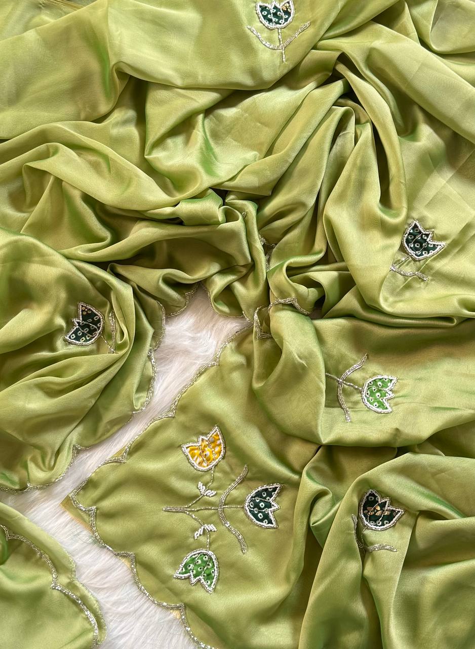 Heer Phool Embroidered Silk Saree Collection with Bandhani Blouse