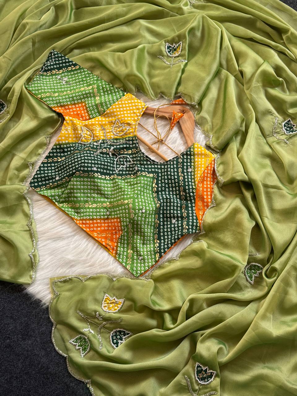 Heer Phool Embroidered Silk Saree Collection with Bandhani Blouse