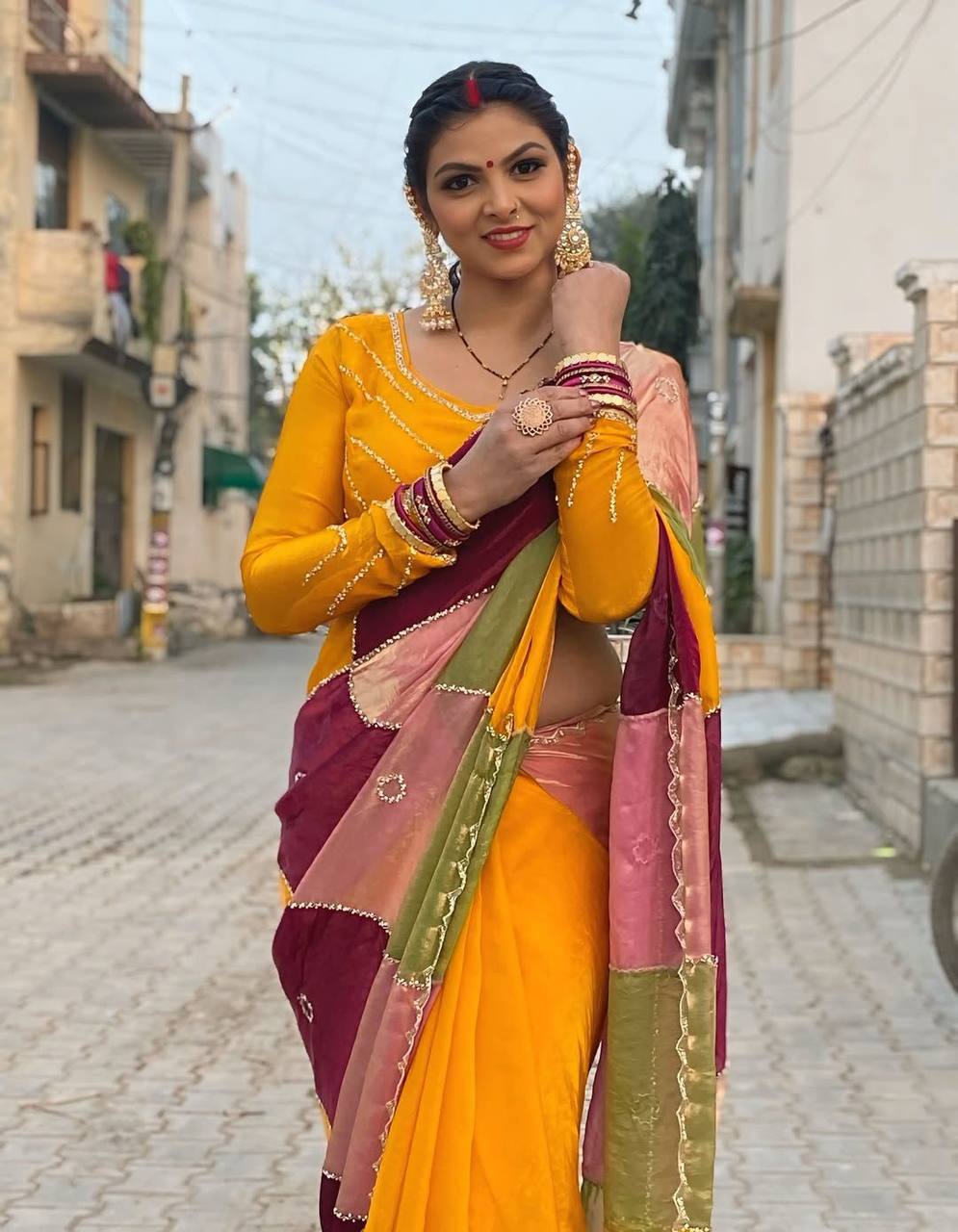 Royal Patchwork Silk Saree with Handcrafted Square Panels – Luxury Edit (2 Color Options)