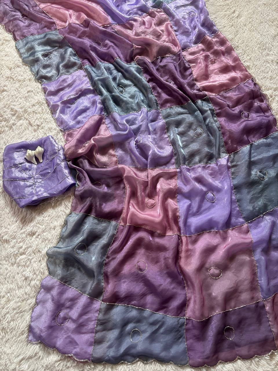 Royal Patchwork Silk Saree with Handcrafted Square Panels – Luxury Edit (2 Color Options)