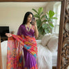 Crimson Garden Organza Saree with Royal Wine Pallu & Hand-Beaded Scallop Border