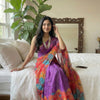 Crimson Garden Organza Saree with Royal Wine Pallu & Hand-Beaded Scallop Border