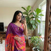 Crimson Garden Organza Saree with Royal Wine Pallu & Hand-Beaded Scallop Border