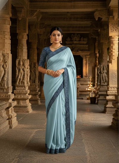 Silken Grace Satin Saree with Bandhani-Inspired Border - 4 Color Options