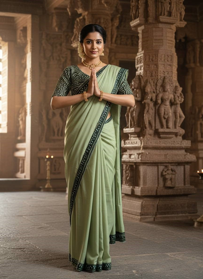 Silken Grace Satin Saree with Bandhani-Inspired Border - 4 Color Options