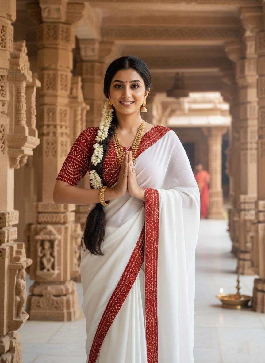 Silken Grace Satin Saree with Bandhani-Inspired Border - 4 Color Options