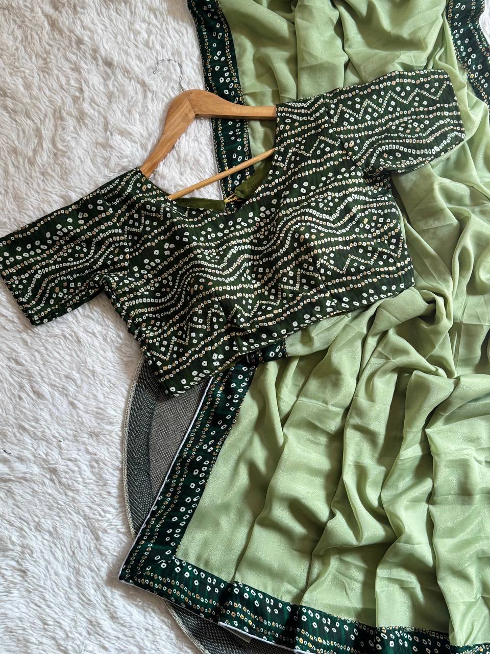 Silken Grace Satin Saree with Bandhani-Inspired Border - 4 Color Options