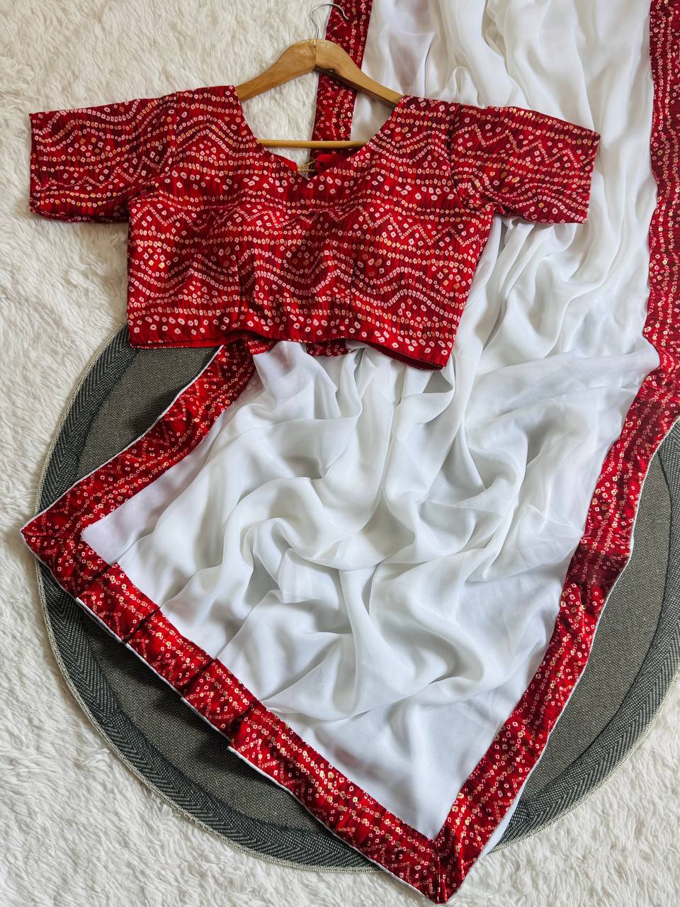 Silken Grace Satin Saree with Bandhani-Inspired Border - 4 Color Options