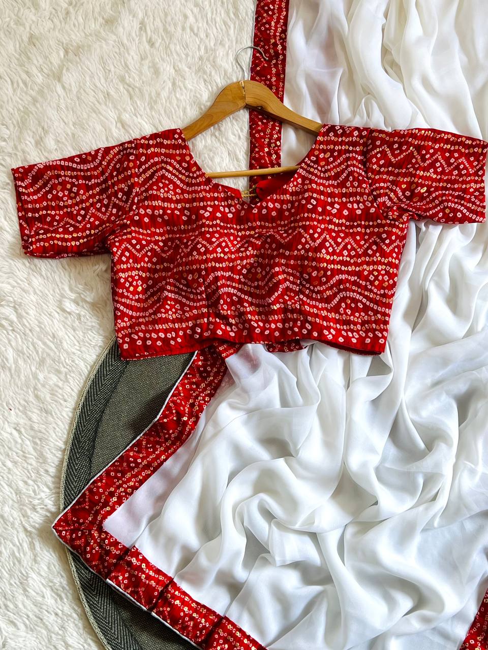 Silken Grace Satin Saree with Bandhani-Inspired Border - 4 Color Options