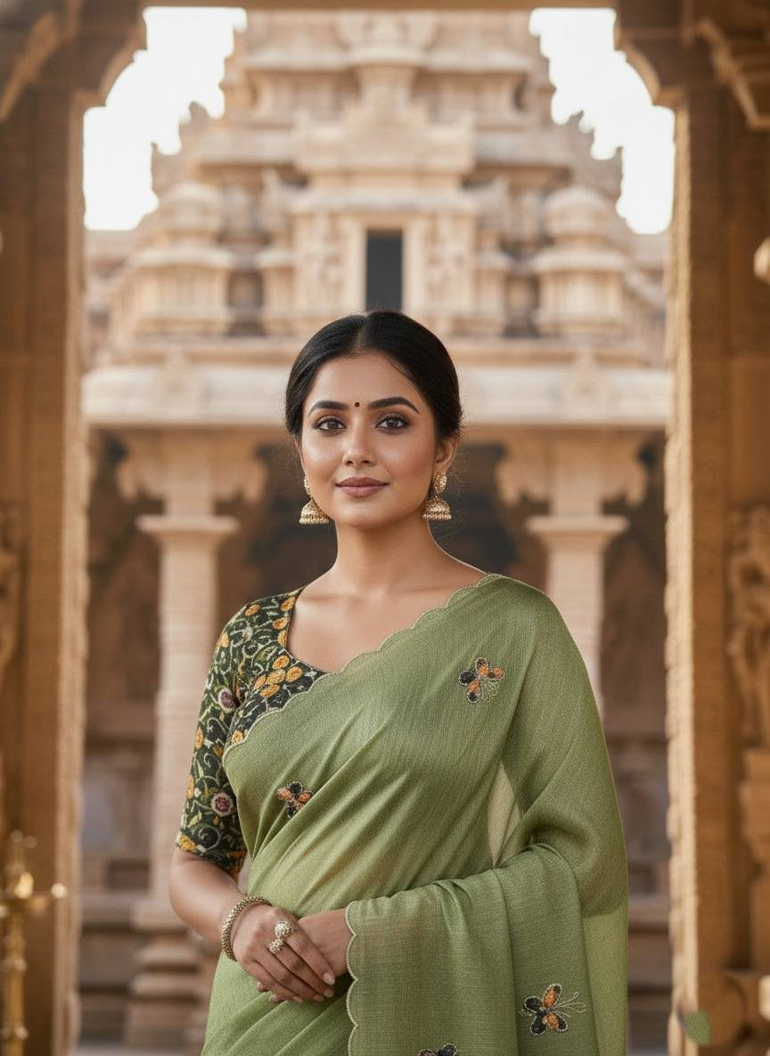 Butterfly Charm Crush Tissue Saree with Designer Bandhani Blouse  (4 Color Options Available)