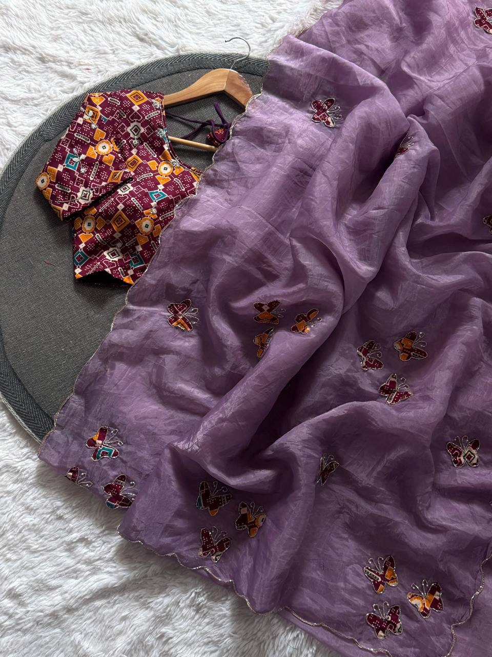 Butterfly Charm Crush Tissue Saree with Designer Bandhani Blouse  (4 Color Options Available)