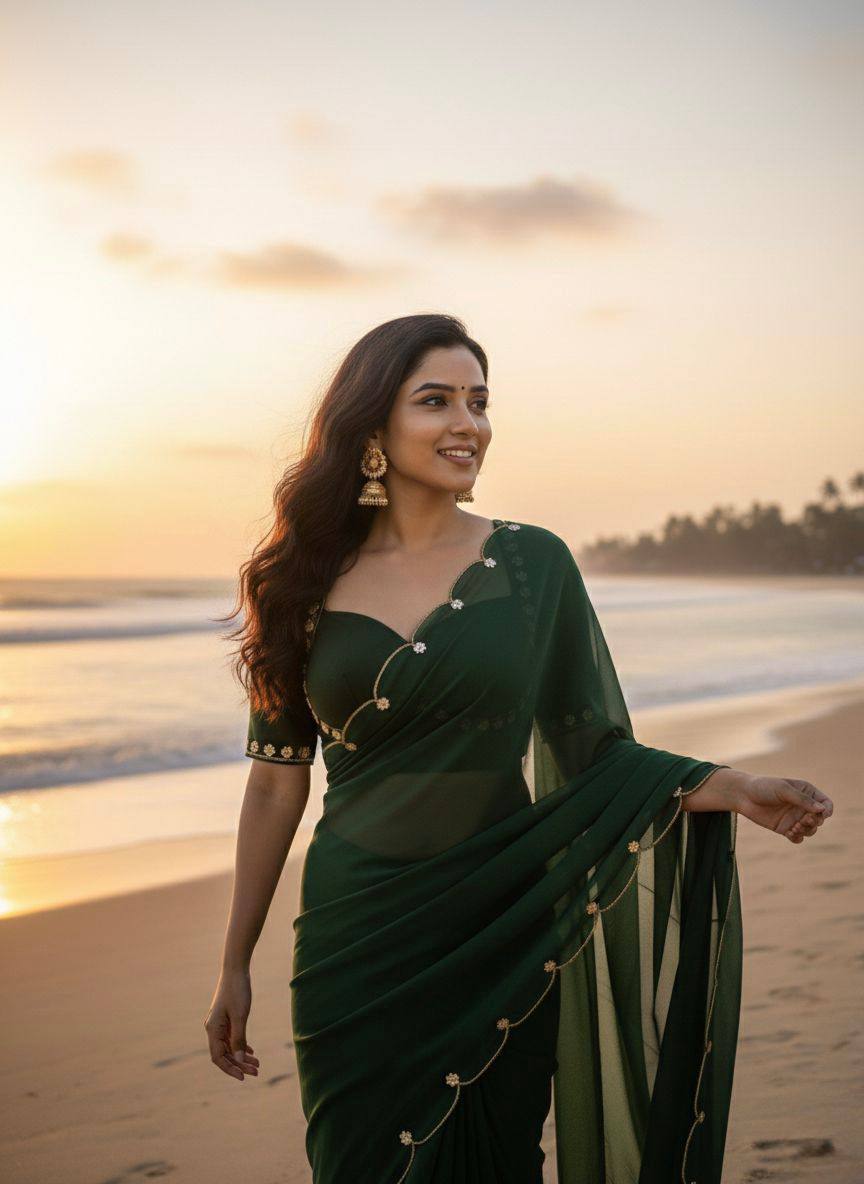 Floral Edge Chiffon Saree with Designer Blossom Blouse  (5 Color Options Available)