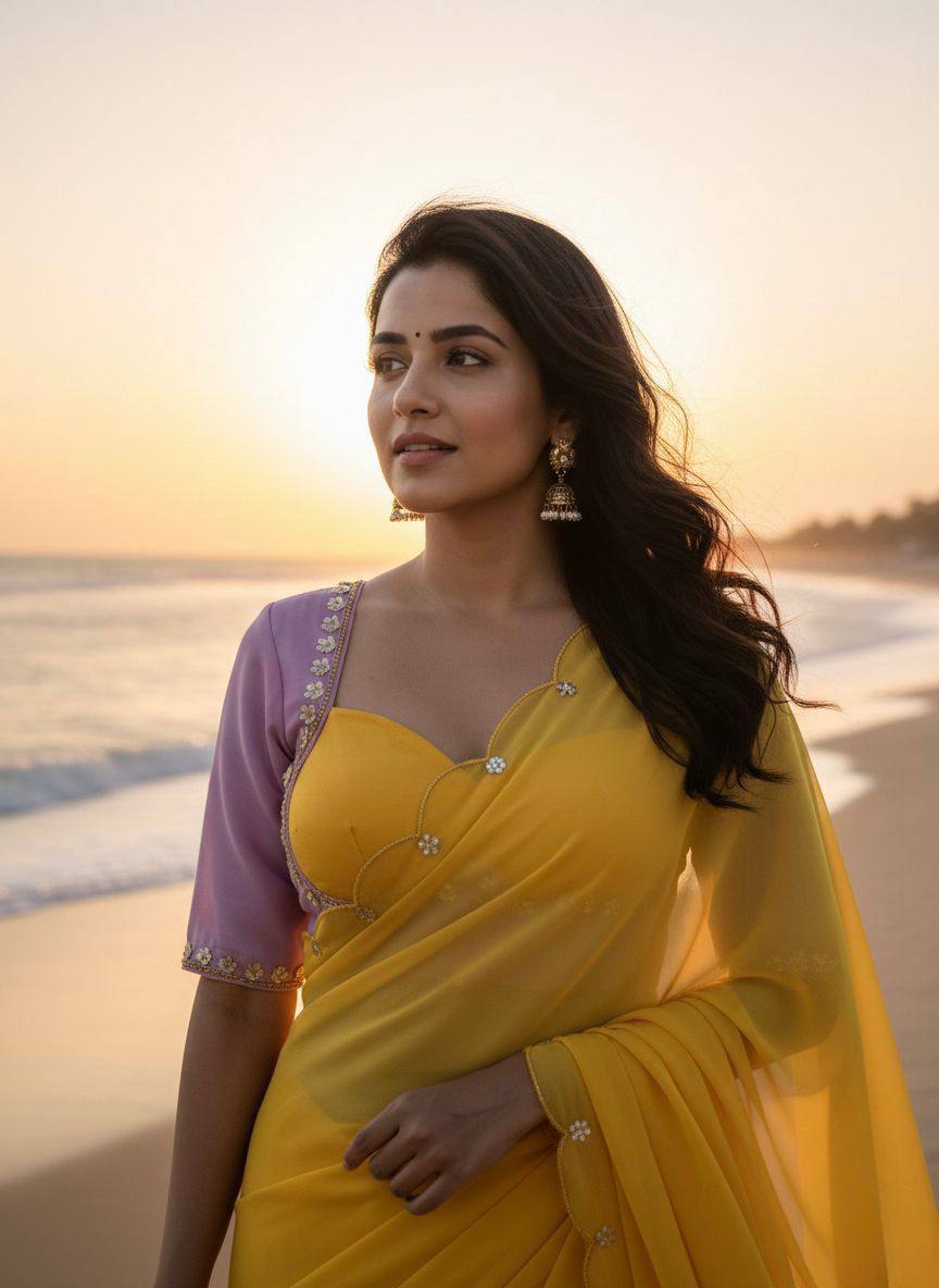 Floral Edge Chiffon Saree with Designer Blossom Blouse  (5 Color Options Available)