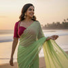 Floral Edge Chiffon Saree with Designer Blossom Blouse  (5 Color Options Available)