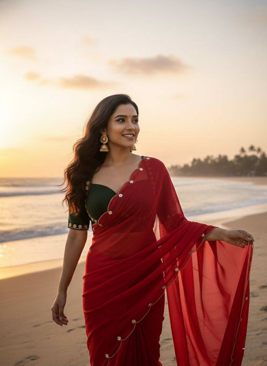 Floral Edge Chiffon Saree with Designer Blossom Blouse  (5 Color Options Available)