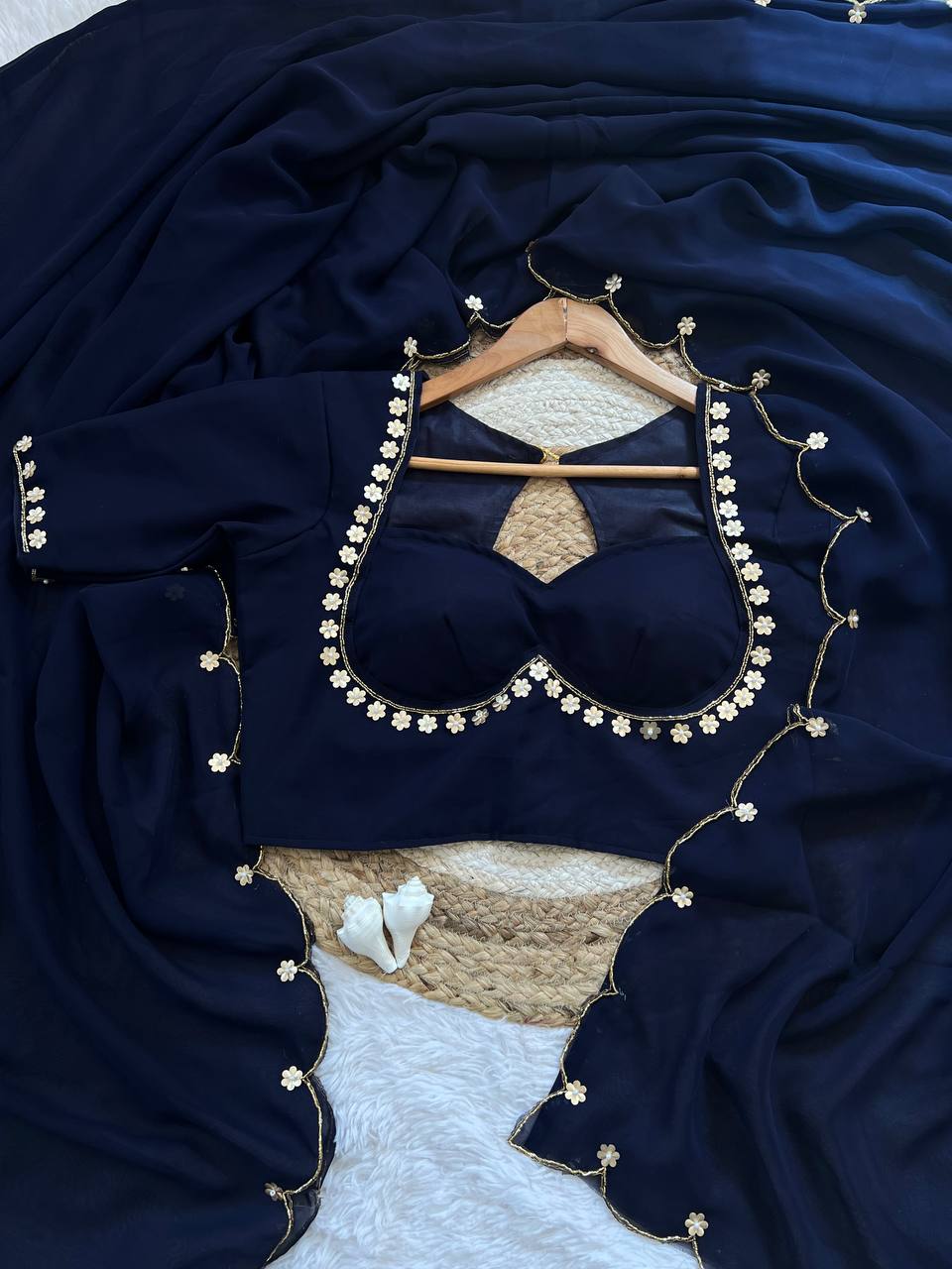 Floral Edge Chiffon Saree with Designer Blossom Blouse  (5 Color Options Available)