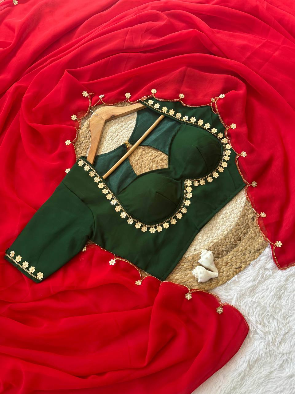 Floral Edge Chiffon Saree with Designer Blossom Blouse  (5 Color Options Available)