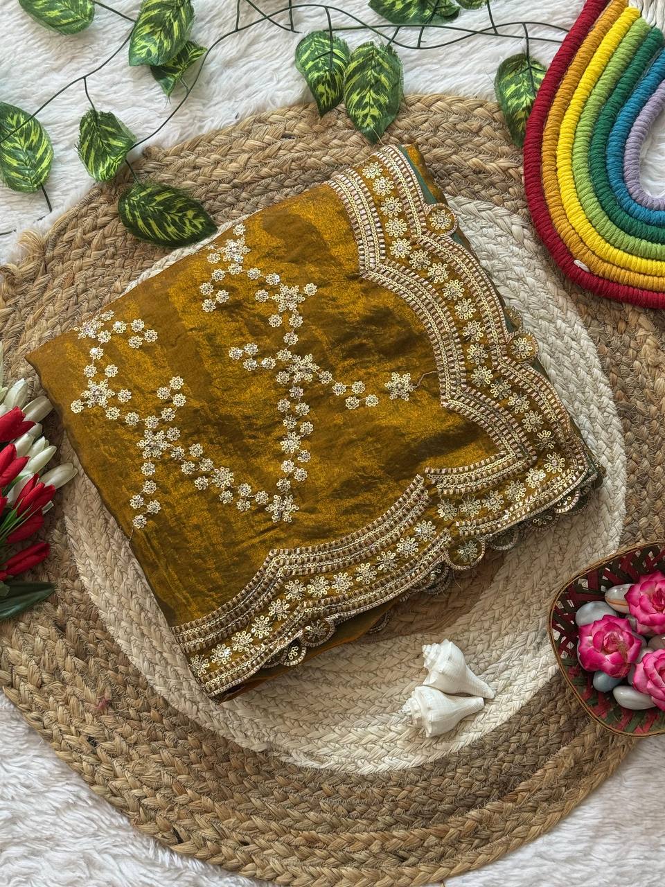 Zari Royale Tissue Saree with Heavy Embroidered Border