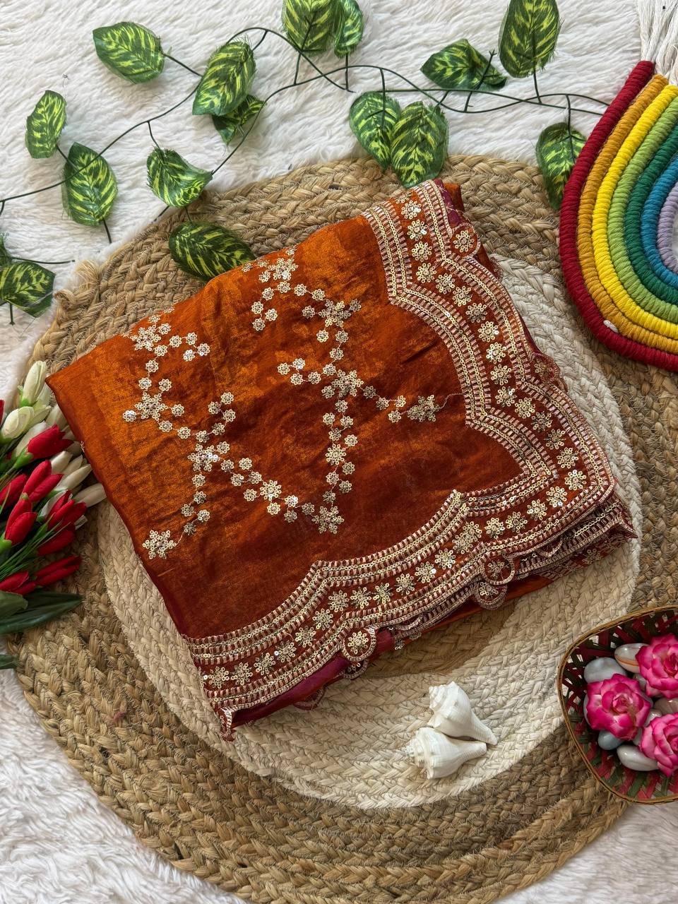 Zari Royale Tissue Saree with Heavy Embroidered Border