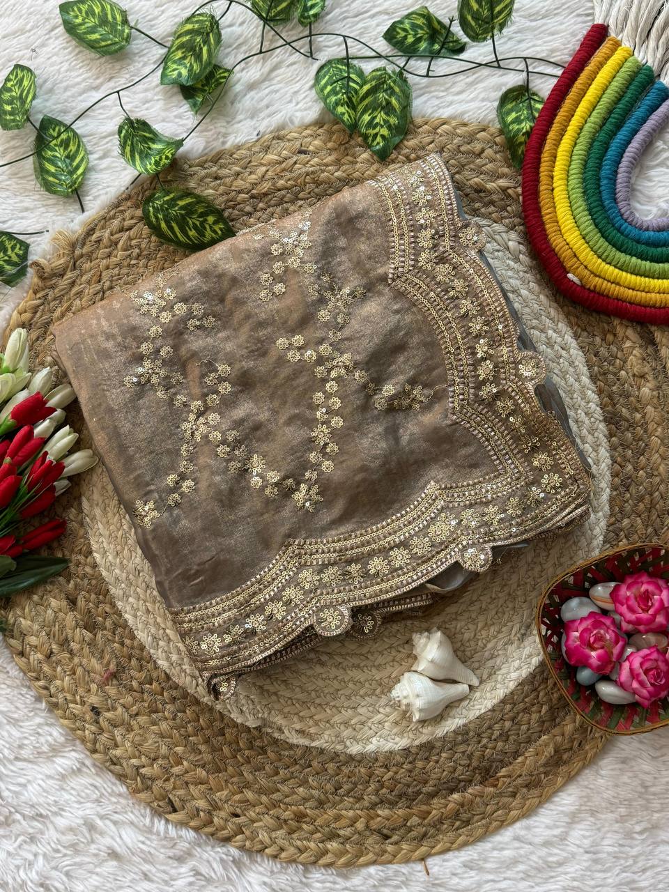 Zari Royale Tissue Saree with Heavy Embroidered Border