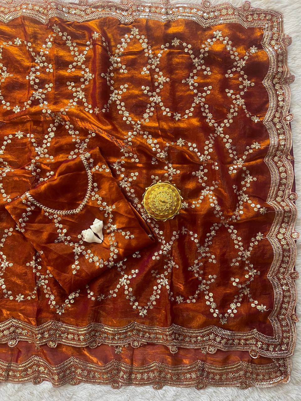 Zari Royale Tissue Saree with Heavy Embroidered Border