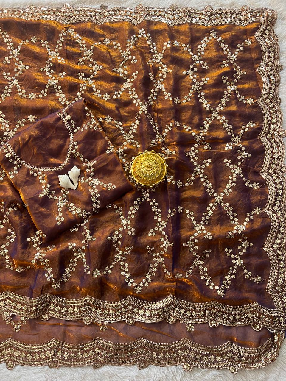 Zari Royale Tissue Saree with Heavy Embroidered Border