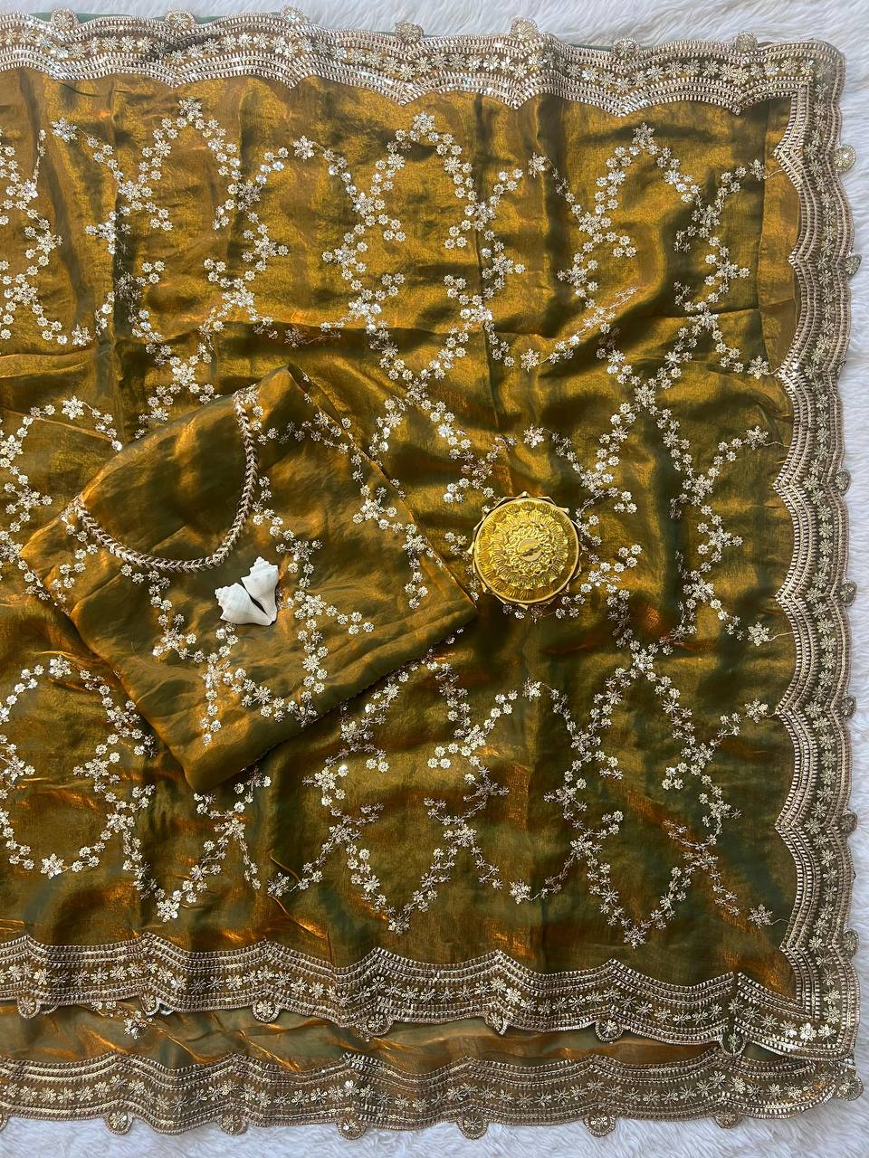 Zari Royale Tissue Saree with Heavy Embroidered Border