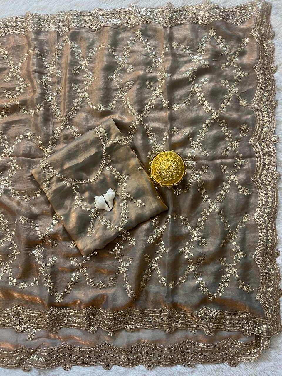 Zari Royale Tissue Saree with Heavy Embroidered Border