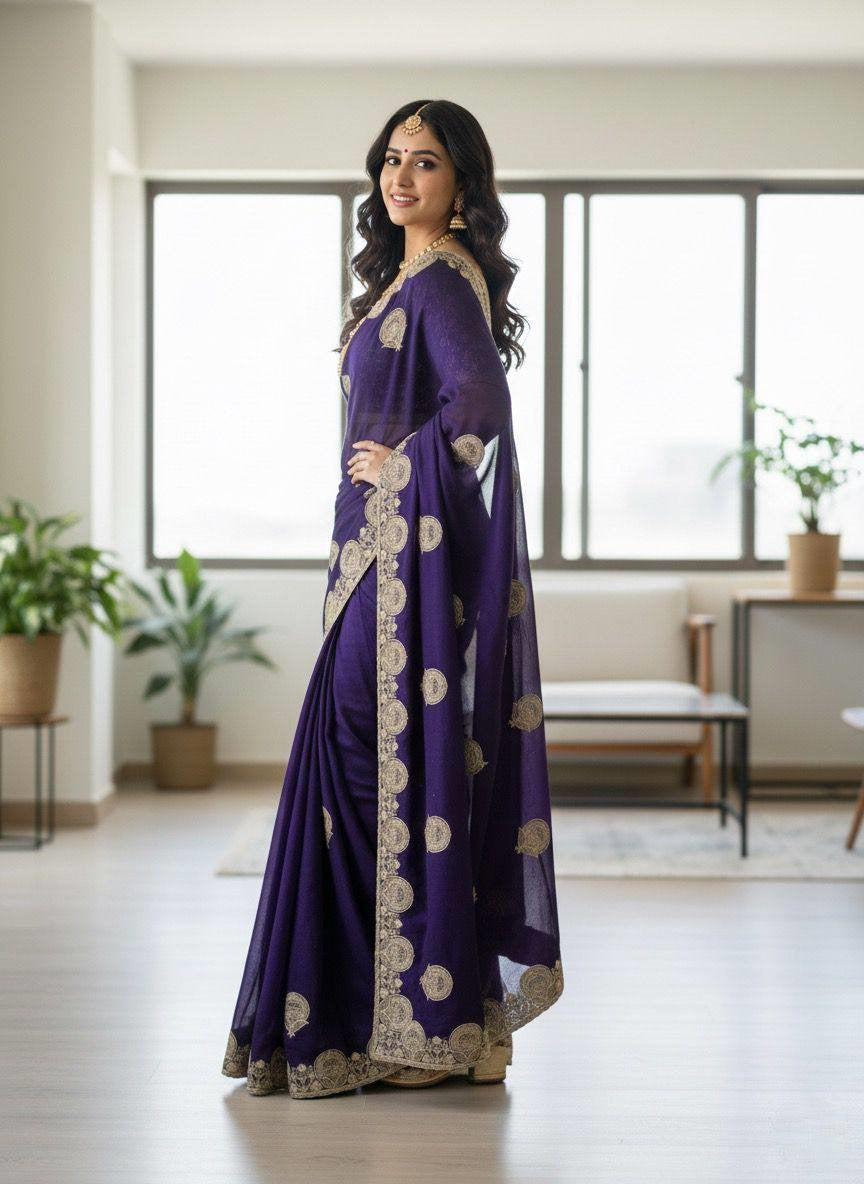 Regal Zari Bloom Saree with Heavy Embroidered Blouse  (4 Royal Color Options Available)
