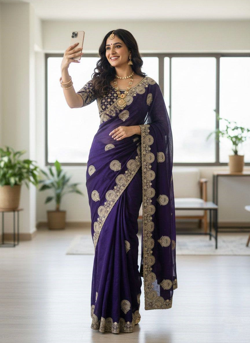 Regal Zari Bloom Saree with Heavy Embroidered Blouse  (4 Royal Color Options Available)