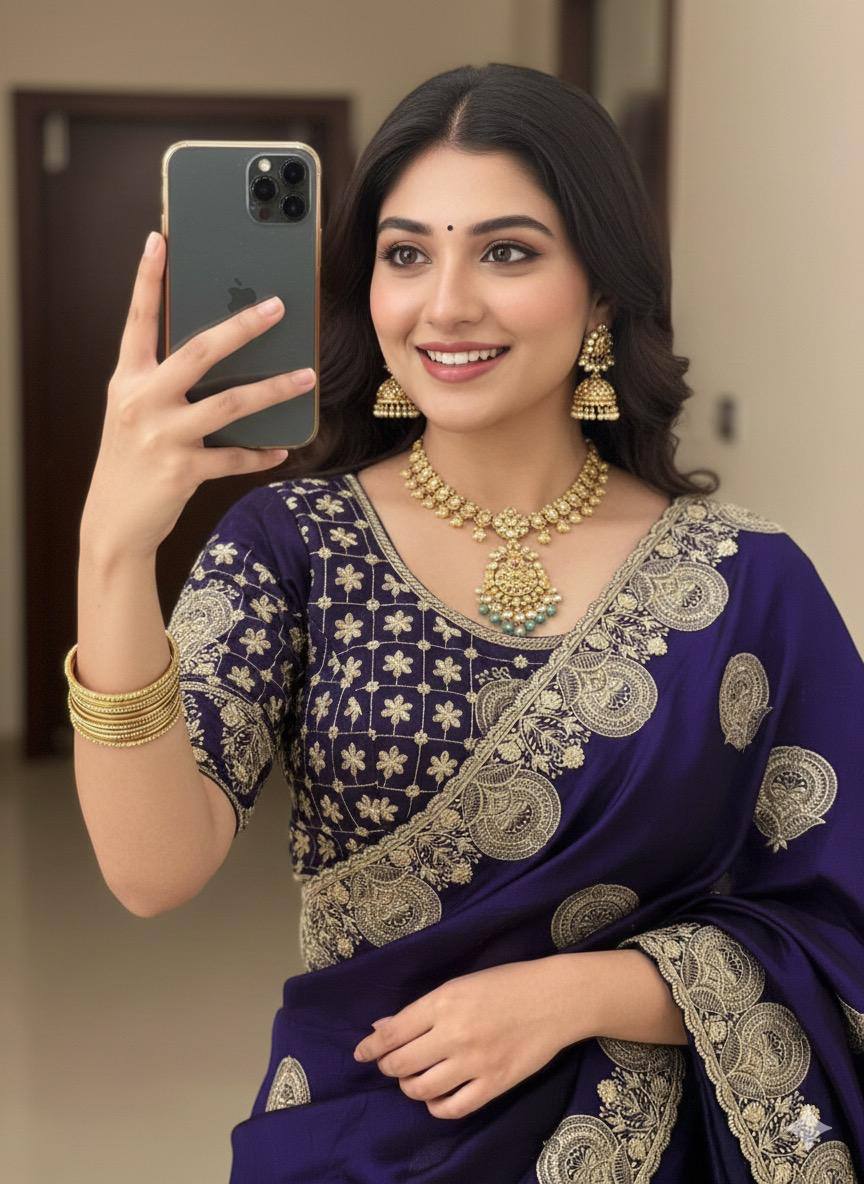 Regal Zari Bloom Saree with Heavy Embroidered Blouse  (4 Royal Color Options Available)