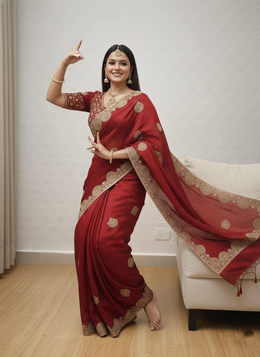 Regal Zari Bloom Saree with Heavy Embroidered Blouse  (4 Royal Color Options Available)