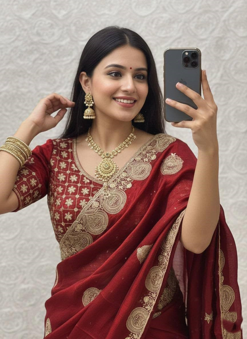 Regal Zari Bloom Saree with Heavy Embroidered Blouse  (4 Royal Color Options Available)