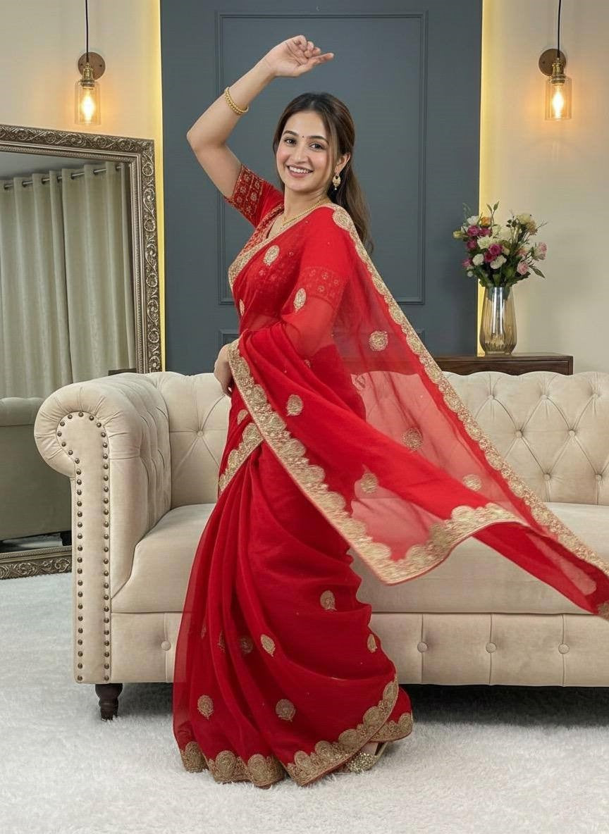 Regal Zari Bloom Saree with Heavy Embroidered Blouse  (4 Royal Color Options Available)