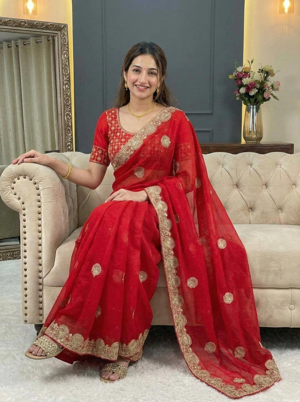 Regal Zari Bloom Saree with Heavy Embroidered Blouse  (4 Royal Color Options Available)