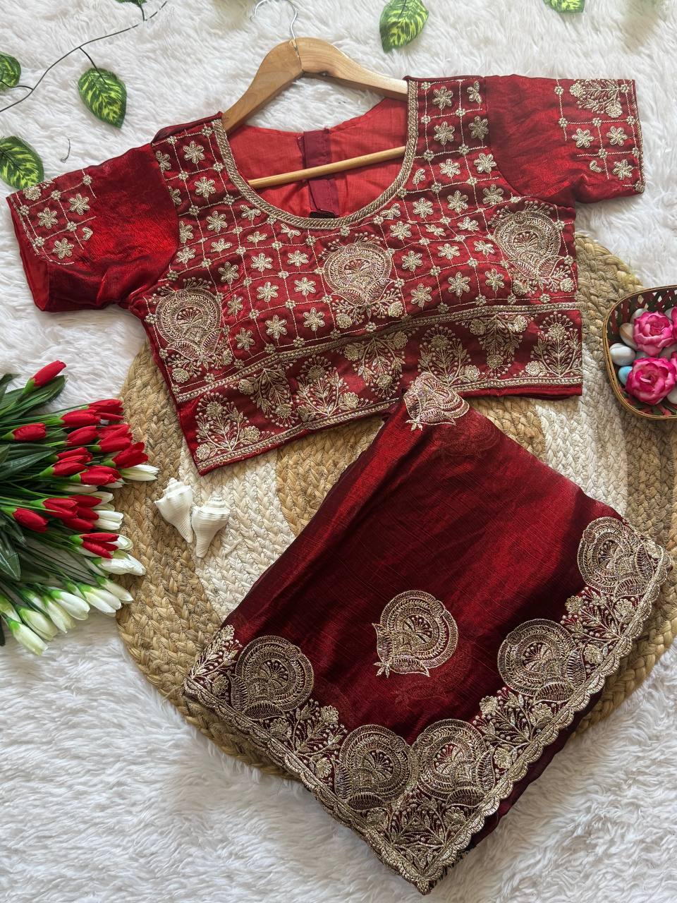 Regal Zari Bloom Saree with Heavy Embroidered Blouse  (4 Royal Color Options Available)