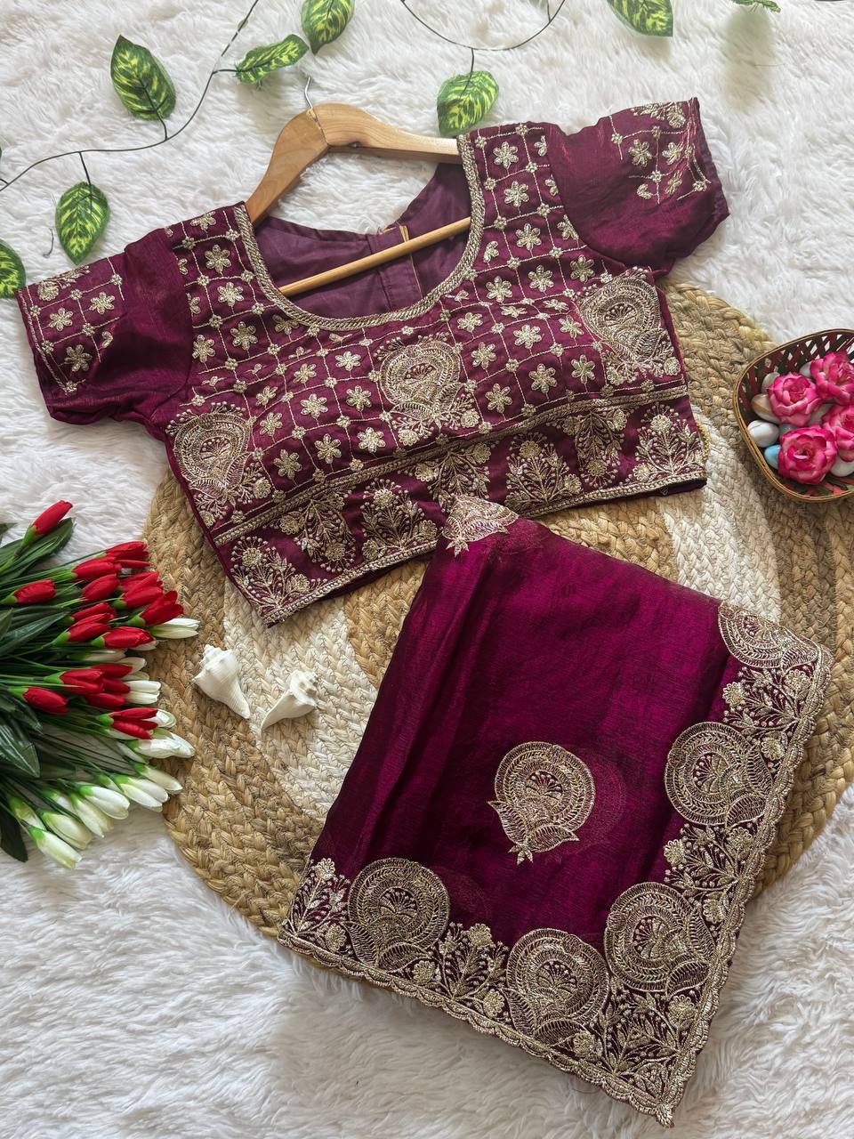Regal Zari Bloom Saree with Heavy Embroidered Blouse  (4 Royal Color Options Available)