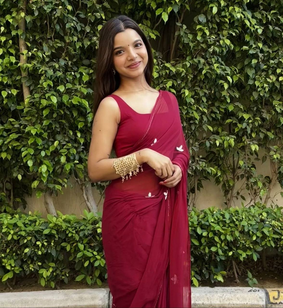 Emerald Whisper Chiffon Saree with Delicate Hand Embroidery  (2 Elegant Color Options Available)