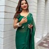 Emerald Whisper Chiffon Saree with Delicate Hand Embroidery  (2 Elegant Color Options Available)