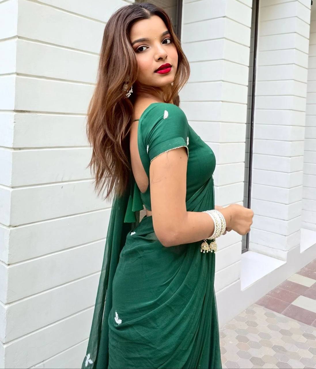 Emerald Whisper Chiffon Saree with Delicate Hand Embroidery  (2 Elegant Color Options Available)