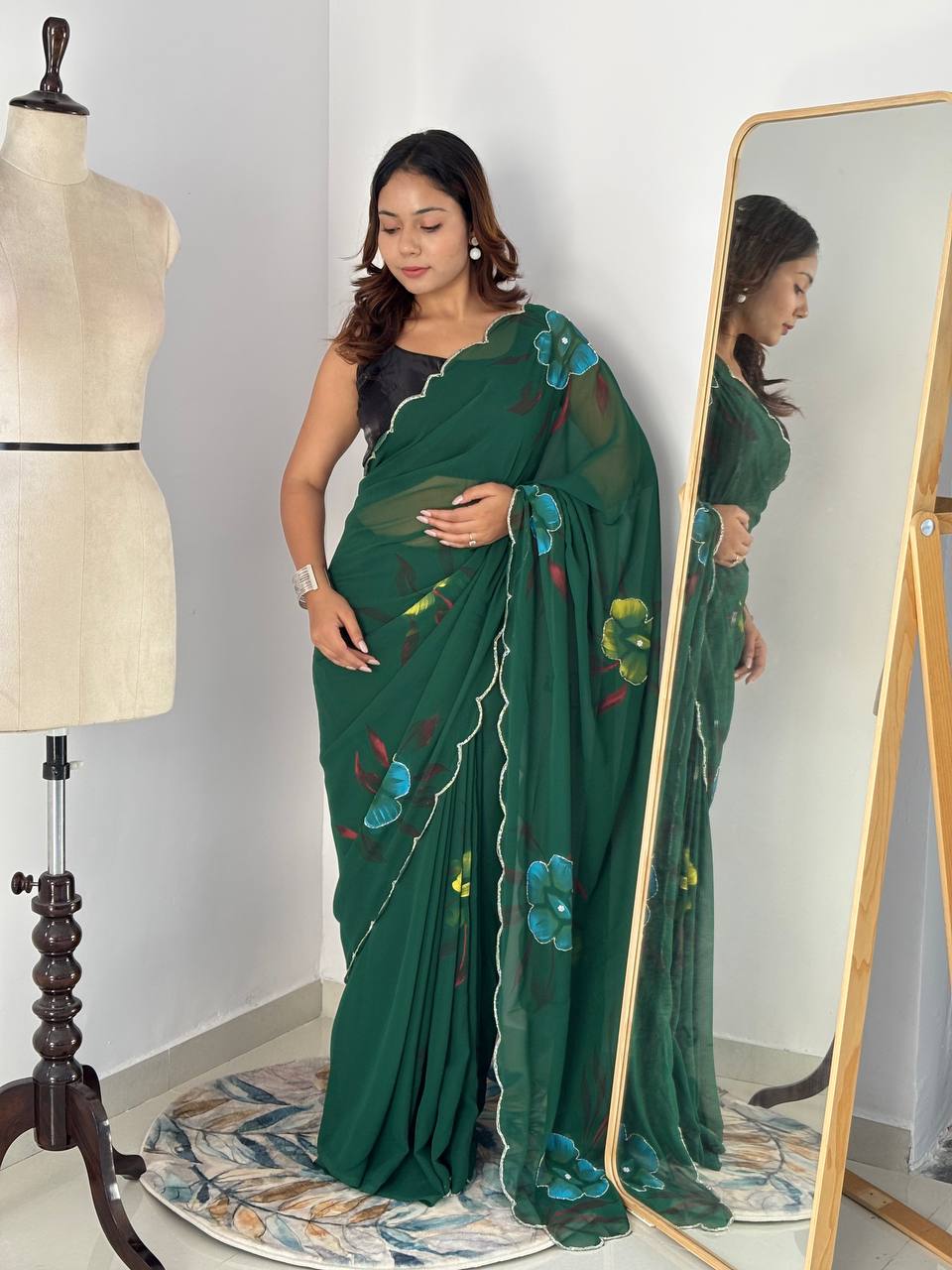 Bloom Royale Hand-Painted Chiffon Saree with Artistic Floral Motifs  (Multiple Exquisite Color Variants Available)