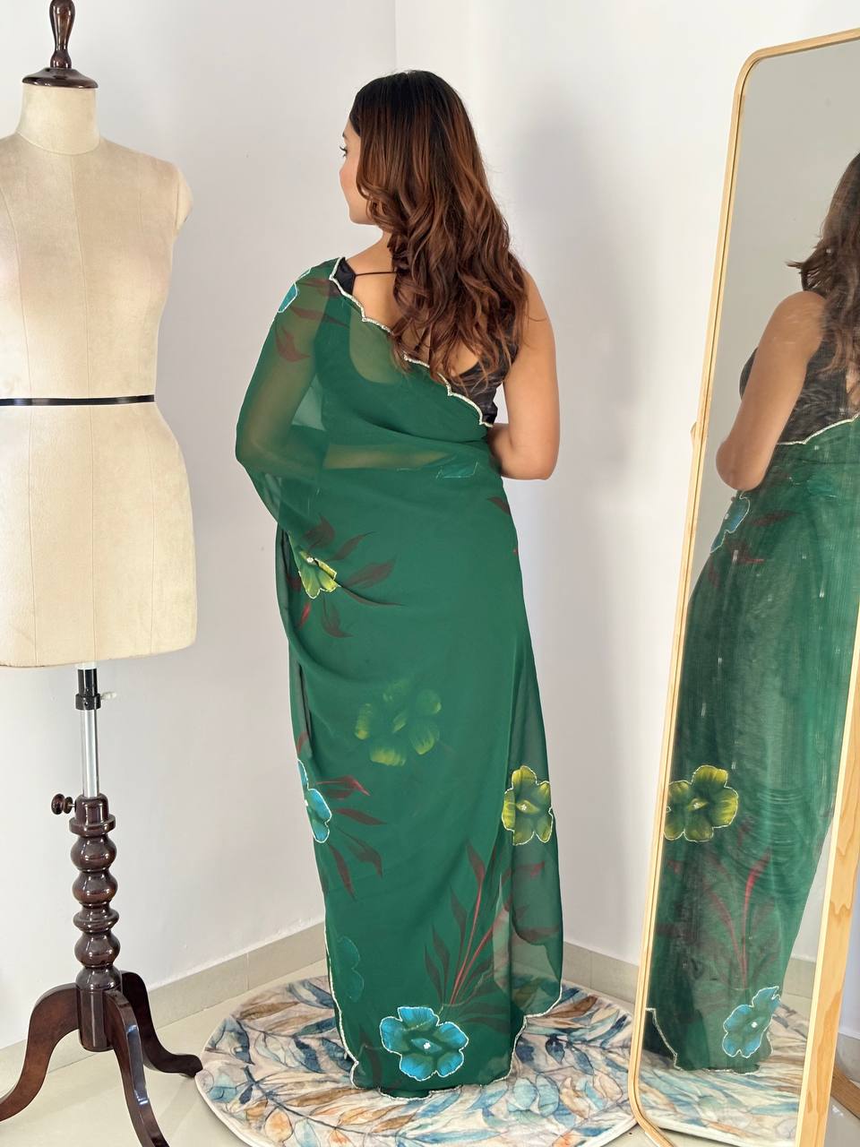 Bloom Royale Hand-Painted Chiffon Saree with Artistic Floral Motifs  (Multiple Exquisite Color Variants Available)