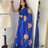 Bloom Royale Hand-Painted Chiffon Saree with Artistic Floral Motifs  (Multiple Exquisite Color Variants Available)