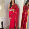 Bloom Royale Hand-Painted Chiffon Saree with Artistic Floral Motifs  (Multiple Exquisite Color Variants Available)