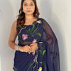 Bloom Royale Hand-Painted Chiffon Saree with Artistic Floral Motifs  (Multiple Exquisite Color Variants Available)