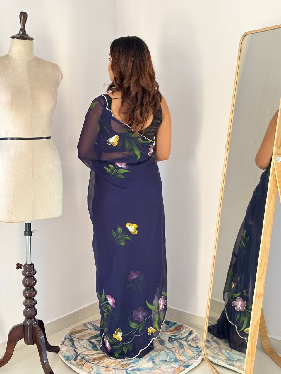 Bloom Royale Hand-Painted Chiffon Saree with Artistic Floral Motifs  (Multiple Exquisite Color Variants Available)